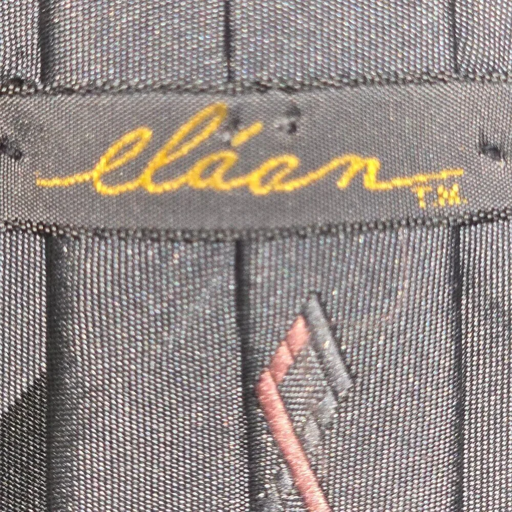 ELAAN MENS TIE BLACK GRAY WITH PINK DIAMOND EMBROIDERED DESIGN